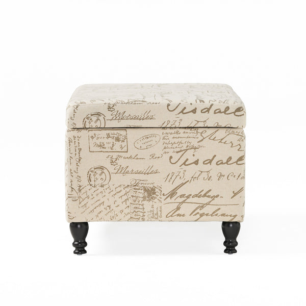 English Elm Christopher Knight Home® - Storage Ottoman Rectangular Bench with French Script Upholstery, Reclaimed Wood Gourd Legs, 42" L 56752.00