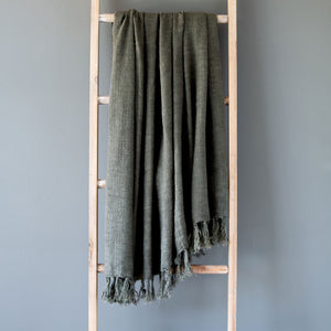 Washed Linen Throw, Olive Green EXN00426 Park Hill