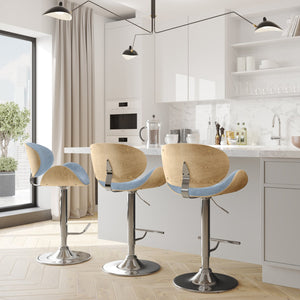 English Elm Marana - Stylish Adjustable Bentwood Swivel Bar Stool In Denim Blue With Chrome Base & Footrest B136P158932