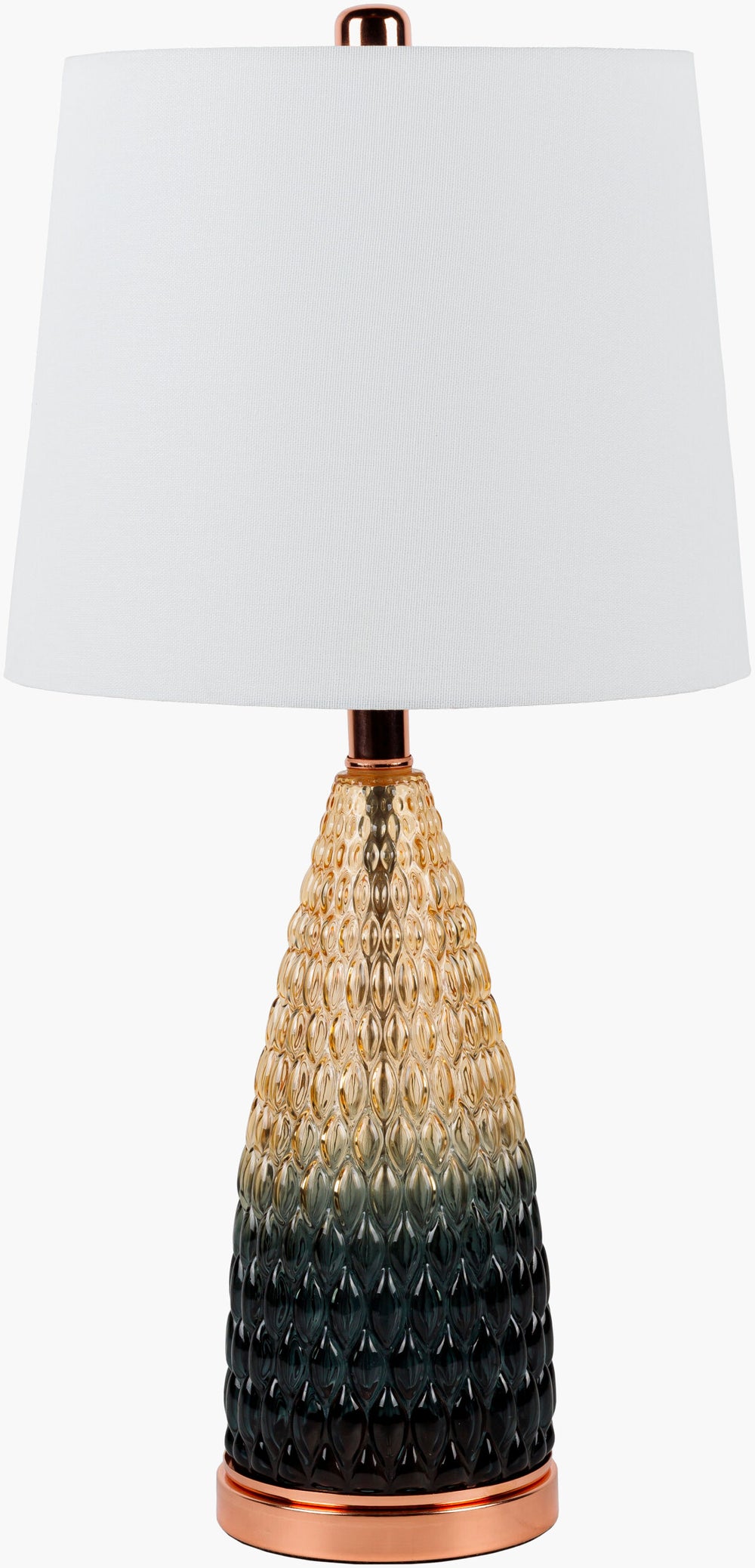 Surya Wolfsburg Modern 24" Accent Table Lamp With Sleek Metal & Glass Design For Chic Home Illumination Body, Charcoal,Base, Metallic ,Copper,Shade, White,Finial, Metallic ,Copper,Harp, Metallic ,Brass,Cord, Translucent Glass,Iron,Linen,Polyester,Iron Wbg-001