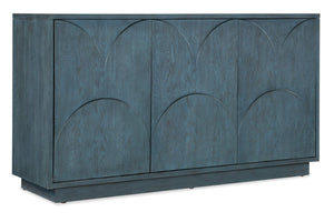 Hooker Furniture Melange Soft-Blue Round Valley Entertainment Credenza With Scallop Doors, Built-In Power, Fits 65" Tvs 628-55052-45