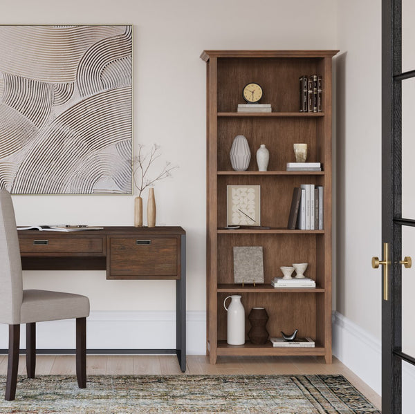 English Elm Amherst 30-Inch Solid Wood 5-Shelf Bookcase In Rustic Natural Brown - Versatile Storage & Style B136P158330