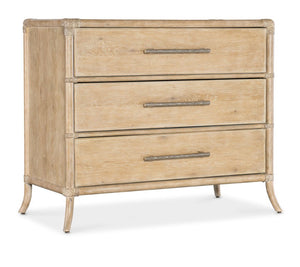 Hooker Furniture Retreat Rattan Chest With Three Self-Closing Drawers, Two-Tone Dune & Seagrass Finish, Coastal Style Light Wood 6950-90017-80