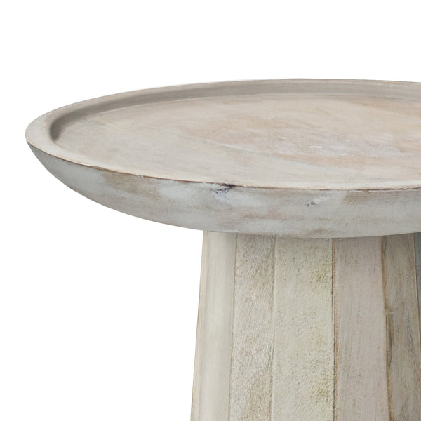 English Elm Dayton Handcrafted Wooden Accent Table with Sculptural Textured Finish — Multipurpose End or Side Table White B136P158438