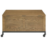 Homelegance By Top-Line Millie Square Storage Trunk Coffee Table with Iron Casters Oak MDF