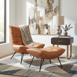 Hooker Furniture Kayne Tufted Top-grain Leather Ottoman with Spindle Legs for Modern Living Rooms CC416-OT-086