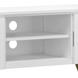 English Elm Lowry Tv Media Stand - Vintage Industrial White Acacia With Metal Accents For Modern Living Rooms B136P158867