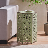 Christopher Knight Home® - Noble House - Eliana Outdoor 14 Inch Crackle Green Sunburst Iron Side Table