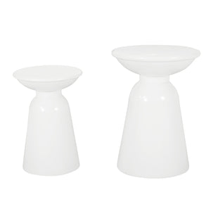 English Elm Serenita Outdoor Powder Coated Iron Pedestal Side Tables Sculptural Flared Set of Two White 73614.00WHI