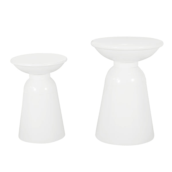 English Elm Serenita Outdoor Powder Coated Iron Pedestal Side Tables Sculptural Flared Set of Two White 73614.00WHI