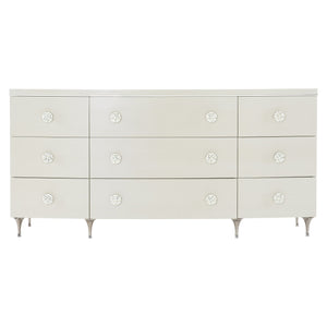 Bernhardt Bernhardt Silhouette Dresser With 9 Soft-Close Drawers, Eggshell Finish, Polished Steel & Kabebe Shell Accents 307054