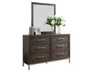 English Elm Steve Silver - Broomfield Dresser and Mirror Set Dark Brown — Walnut Finish, Champagne Metal Accents, Smooth Glide Drawers B081S00266