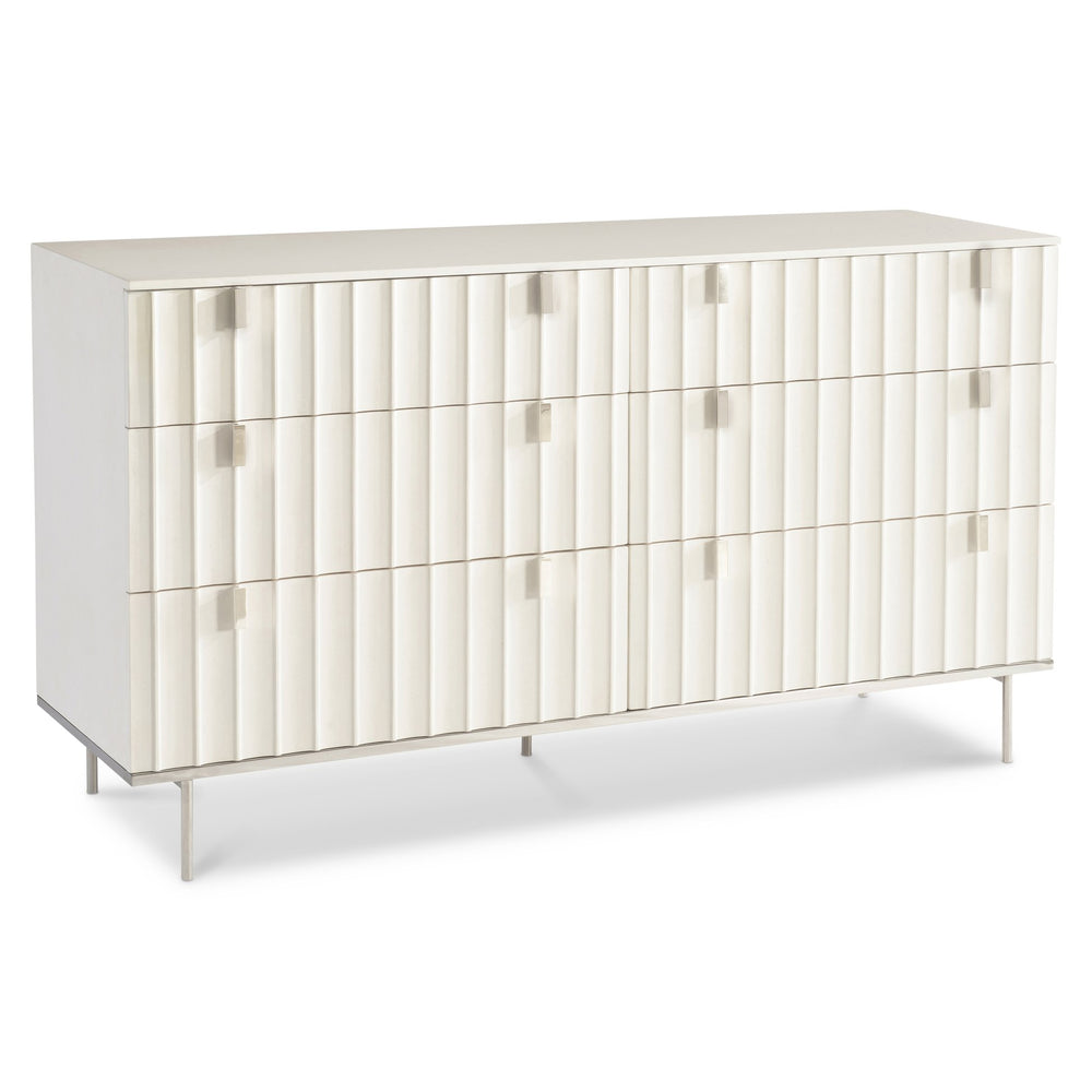 Bernhardt Bernhardt Modulum Faux Stone Dresser With White Adobe Finish, Fluted Soft-Close Drawers, Stainless Base 315042