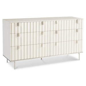 Bernhardt Bernhardt Modulum Faux Stone Dresser With White Adobe Finish, Fluted Soft-Close Drawers, Stainless Base 315042