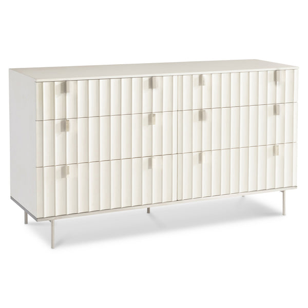 Bernhardt Bernhardt Modulum Faux Stone Dresser With White Adobe Finish, Fluted Soft-Close Drawers, Stainless Base 315042