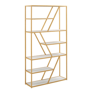 Homelegance By Top-Line Carmella Geometric Gold Finish Powder Coat Metal Bookcase Gold Metal