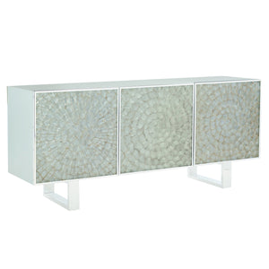Bernhardt Bernhardt Helios Console With Capiz Starburst Panels, Polished Steel Legs & Hidden Storage Elegance 382860