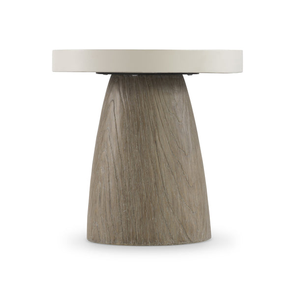 Bernhardt Bernhardt Granville Drum Outdoor Side Table — Glass-Reinforced Concrete, Bone Top & Sea Oat Woodgrain Base X09123