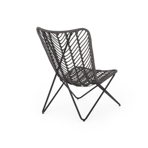 English Elm Gatlin Woven Wicker Outdoor Accent Chair Set Bohemian Curved Shell with Geometric Base 70650.00GRY
