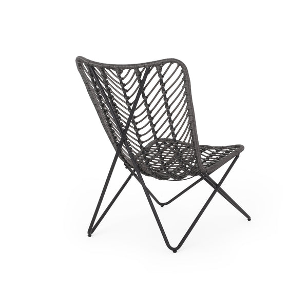 English Elm Gatlin Woven Wicker Outdoor Accent Chair Set Bohemian Curved Shell with Geometric Base 70650.00GRY