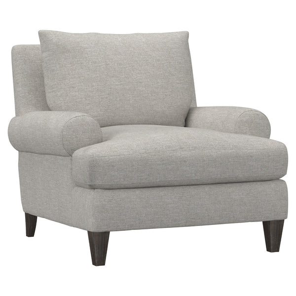 Bernhardt Bernhardt Isabella Chair — Plush Gray Transitional Lounge Seating With Rolled Arms, Exposed Wood Legs (Made-To-Order) P4612B