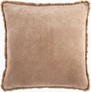 Surya Washed Cotton Velvet Accent Pillow 22"L X 22"W - French Country Cottage Style For Cozy Elegance Taupe Cotton,Cotton Wcv009-2222p