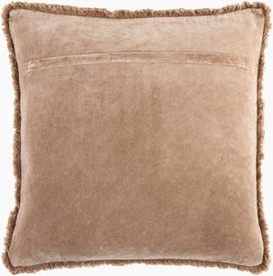 Surya Washed Cotton Velvet Accent Pillow 22"L X 22"W - French Country Cottage Style For Cozy Elegance Taupe Cotton,Cotton Wcv009-2222p