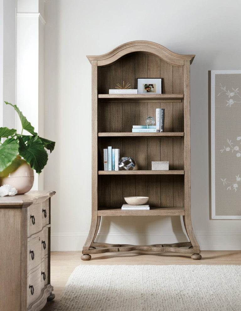 Hooker Furniture Corsica Arched Bookcase With Adjustable Shelves, Acacia Veneer Rustic Reclaimed Light Natural Finish 5180-10445