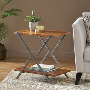 Christopher Knight Home® - Noble House - Oxbow Modern Industrial Handcrafted Wood Side Table, Light Walnut and Gray