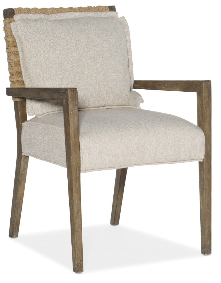 Hooker Furniture Sundance Woven Back Arm Chair With Zuri Cream Performance Cushion, Cliffside Wood Frame, Hand-Distressed Finish 6015-75301-89