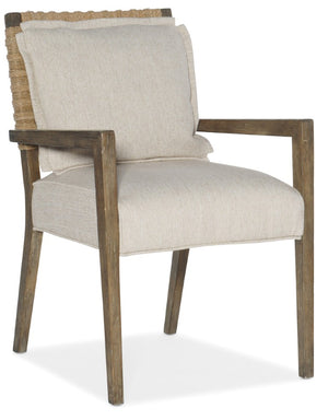 Hooker Furniture Sundance Woven Back Arm Chair With Zuri Cream Performance Cushion, Cliffside Wood Frame, Hand-Distressed Finish 6015-75301-89