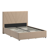 Homelegance By Top-Line Chase V-Channel Headboard Storage Platform Bed Beige Linen