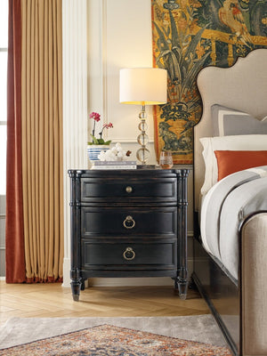 Hooker Furniture Charleston Maraschino Cherry Three-Drawer Nightstand With Soft-Close Drawers, Felt Liner, Usb Charging Black 6750-90015-97