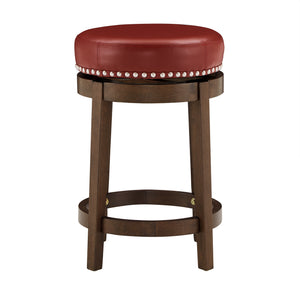 Homelegance By Top-Line Emerson Faux Leather Brown Finish Wood Swivel 24" Counter Height Stool (Set of 2) Red Rubberwood