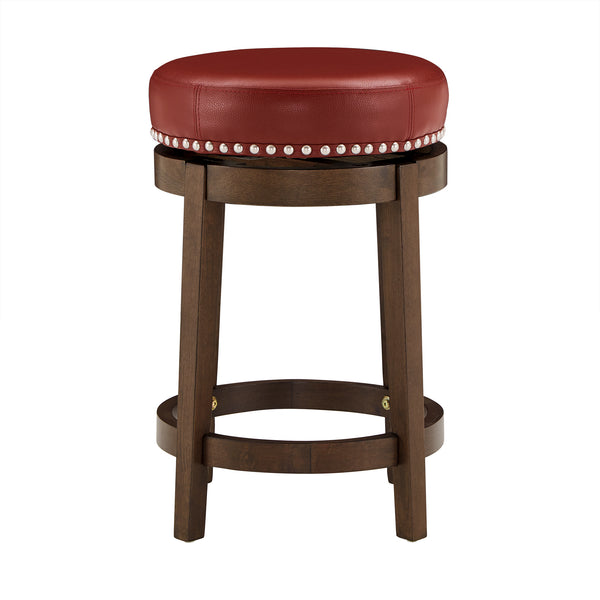 Homelegance By Top-Line Emerson Faux Leather Brown Finish Wood Swivel 24" Counter Height Stool (Set of 2) Red Rubberwood