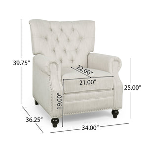 English Elm Christopher Knight Home® - Button Button Tufted Heavy Duty Manual Push-Back Recliner Chair with Nailhead Accents and Comfort Backrest Beige 71976.00