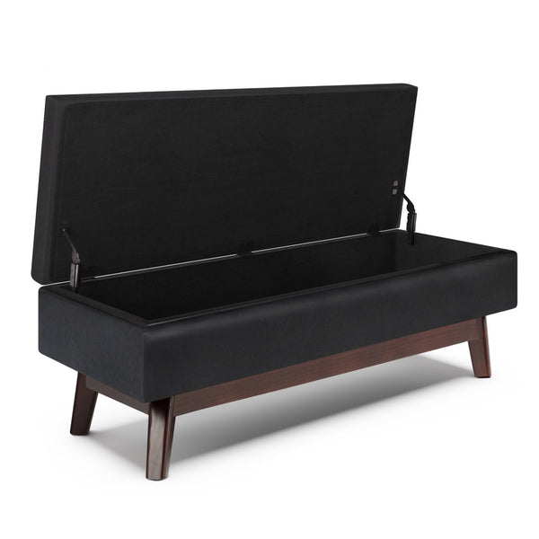 English Elm Owen Rectangular Storage Ottoman - Stylish Midnight Black Faux Leather For Modern Living Spaces B136P159179-GIGA