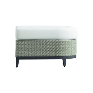 Bernhardt Bernhardt Captiva Oval Outdoor Ottoman — Herringbone Wicker, Plush Faux-Down Cushion, Weather-Resistant Comfort - Made to Order OP1100C