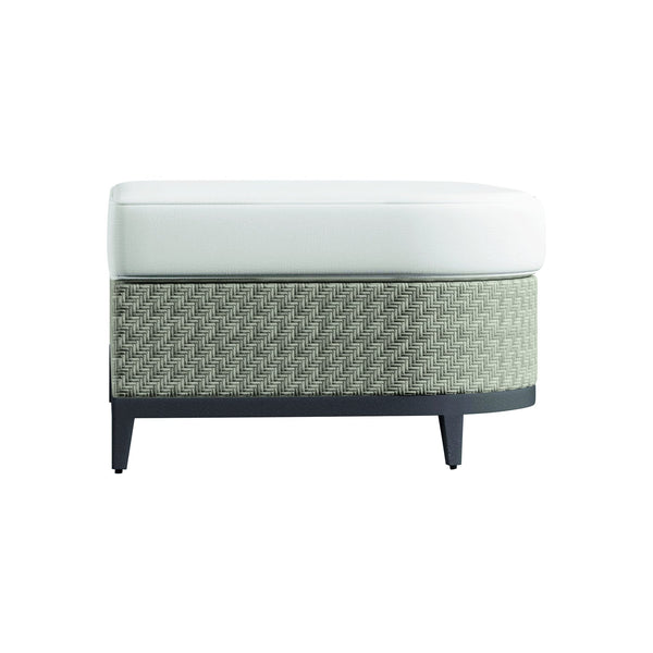 Bernhardt Bernhardt Captiva Oval Outdoor Ottoman — Herringbone Wicker, Plush Faux-Down Cushion, Weather-Resistant Comfort - Made to Order OP1100C