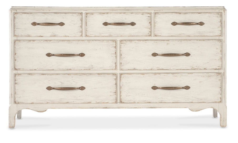 Hooker Furniture Americana Dresser With Cedar-Lined Drawers, Felt Jewelry Tray, Antique-Bronze Hardware, Vintage Charm Whites/Creams/Beiges 7050-90002-02