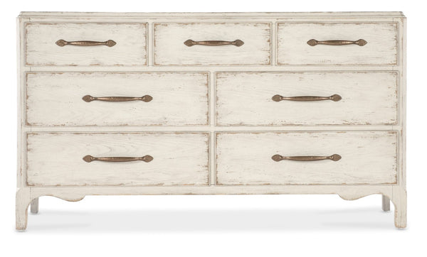 Hooker Furniture Americana Dresser With Cedar-Lined Drawers, Felt Jewelry Tray, Antique-Bronze Hardware, Vintage Charm Whites/Creams/Beiges 7050-90002-02