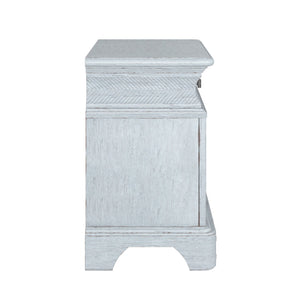 A.R.T. Furniture Summer Creek Nightstand - Shutter Blue Finish, 3 Drawers & Usb Chargers For Stylish Storage Solutions Blue Flakey Cathedral Oak Veneer,Parawood Solids 251143-1361