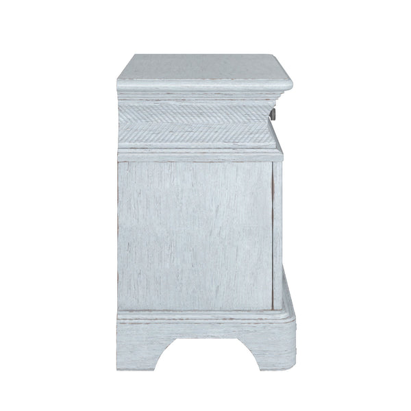 A.R.T. Furniture Summer Creek Nightstand - Shutter Blue Finish, 3 Drawers & Usb Chargers For Stylish Storage Solutions Blue Flakey Cathedral Oak Veneer,Parawood Solids 251143-1361