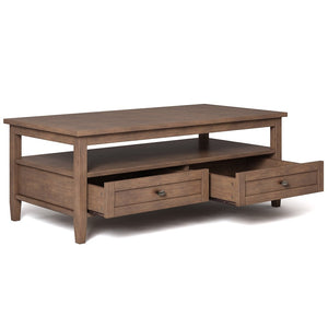 English Elm Warm Shaker Solid Wood 48" Coffee Table - Rustic Natural Finish With Hidden Storage & Timeless Design B136P159666-GIGA