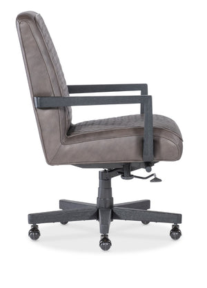 Hooker Furniture Shadow Executive Swivel Tilt Chair With Quilted Top-Grain Leather, Dark Gray Wood Frame & Casters Brown EC222-089
