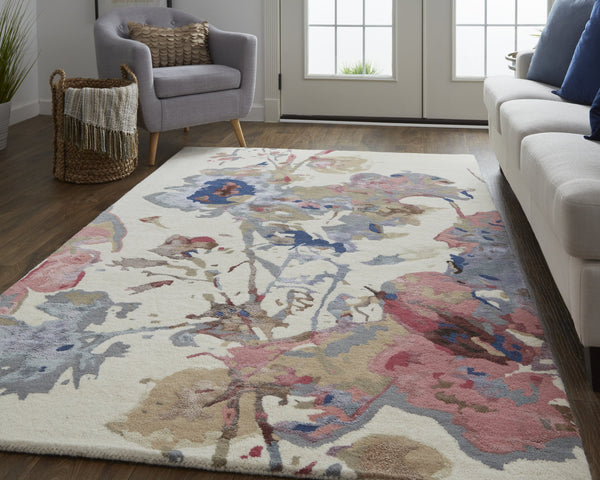 Feizy Rugs Dfy8865f Dafney Hand-tufted Floral & Botanical Rug - Whimsical Watercolor Design In Vivid Colors For Elegance Blue,Pink,Gray Viscose,Wool Dfy8865fblumltp00