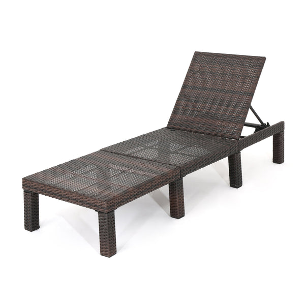 English Elm Christopher Knight Home® - JAMAICA Rattan Chaise Lounge Brown Polyethylene Wicker Iron Frame Multi-Brown Finish Durable Outdoor Patio Seat 76.6"D 62575.00WTC