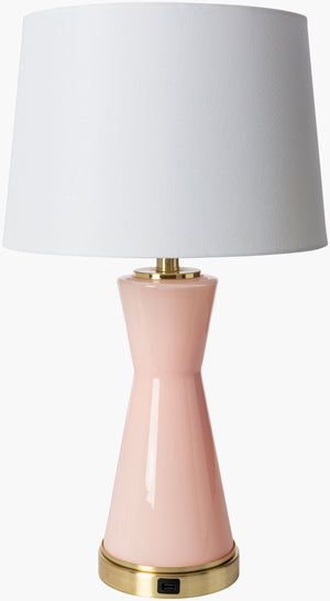 Surya Wendy Modern 25" Glass Accent Table Lamp With Elegant White Linen Shade For Any Room Décor Body, Pink,Base, Gold,Shade, White,Finial, Metallic ,Nickel,Harp, Metallic ,Nickel,Cord, Translucent Glass,Iron,Linen,Polyester,Iron Wdy-001