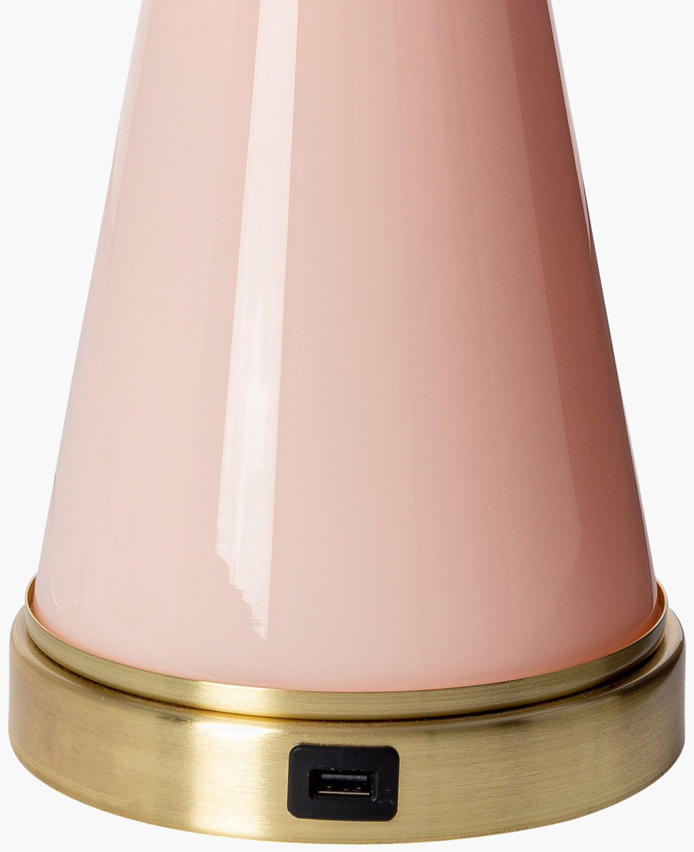 Surya Wendy Modern 25" Glass Accent Table Lamp With Elegant White Linen Shade For Any Room Décor Body, Pink,Base, Gold,Shade, White,Finial, Metallic ,Nickel,Harp, Metallic ,Nickel,Cord, Translucent Glass,Iron,Linen,Polyester,Iron Wdy-001