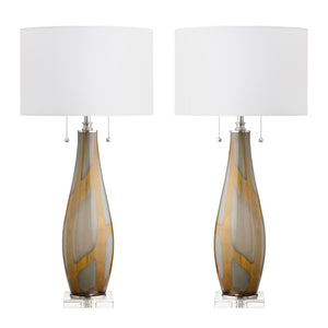 Crestview Collection 33.5"H Glass Table Lamp - Elegant Amber & Gray Design, Crystal Base, White Shade & Twin Pull Chains   Cvabs2376